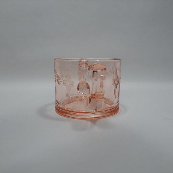 Pink Depression Double Handled Open Sugar Bowl Etched Floral Decor 30s Vintage - Picture 2 of 10